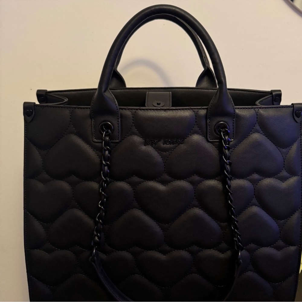 Betsey Johnson Black Quilted Heart Tote